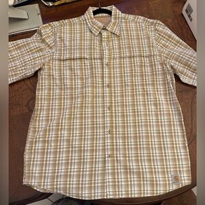 Carhartt Men's Beige Plaid Button Down Shirt